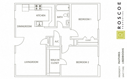 Floor plan for 2 beds, 2 baths, 1192 sqft